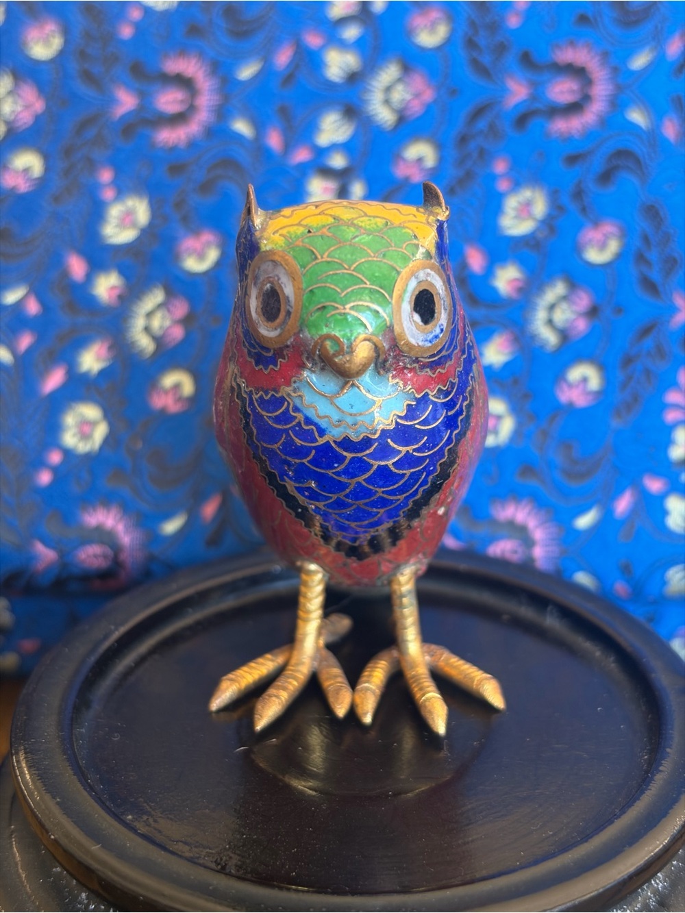 Vintage Cloisonné Owl Figurine